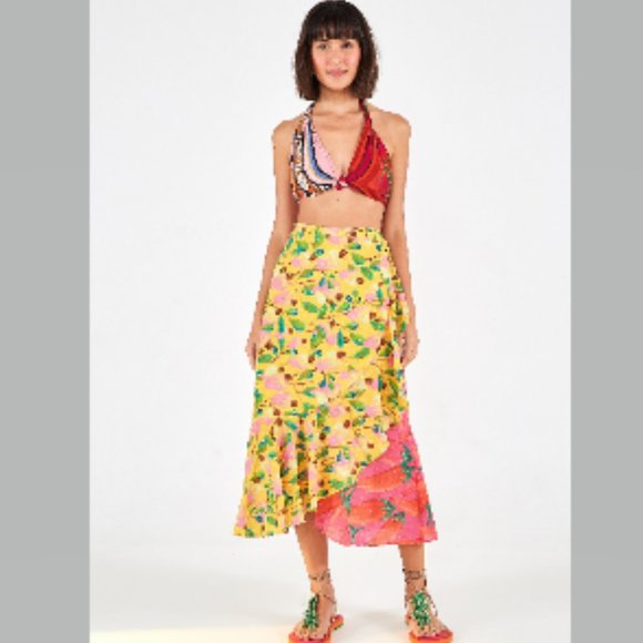 FARM Rio Dresses & Skirts - Farm Rio Garden Mix Wrap Skirt Floral Sizes L NWT